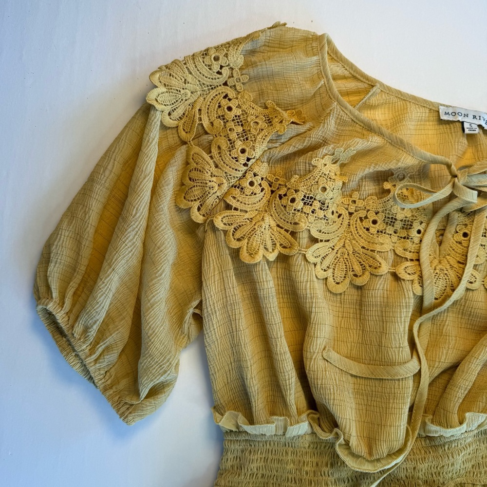 Anthropologie Moon River Cottagecore Dress Lace Midi Ruffle Milk Maid Peasant S - Picture 13 of 16